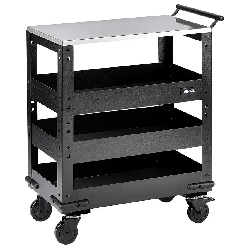 Bunker 3 Tier Trolley with Pull Handle and Stainless Steel Worktop, 714mm