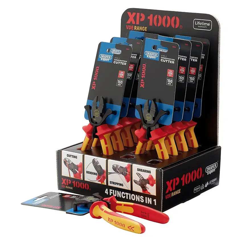XP1000 Counter Top Display of VDE 160mm 4-in-1 Combination Cutters (10 Piece)