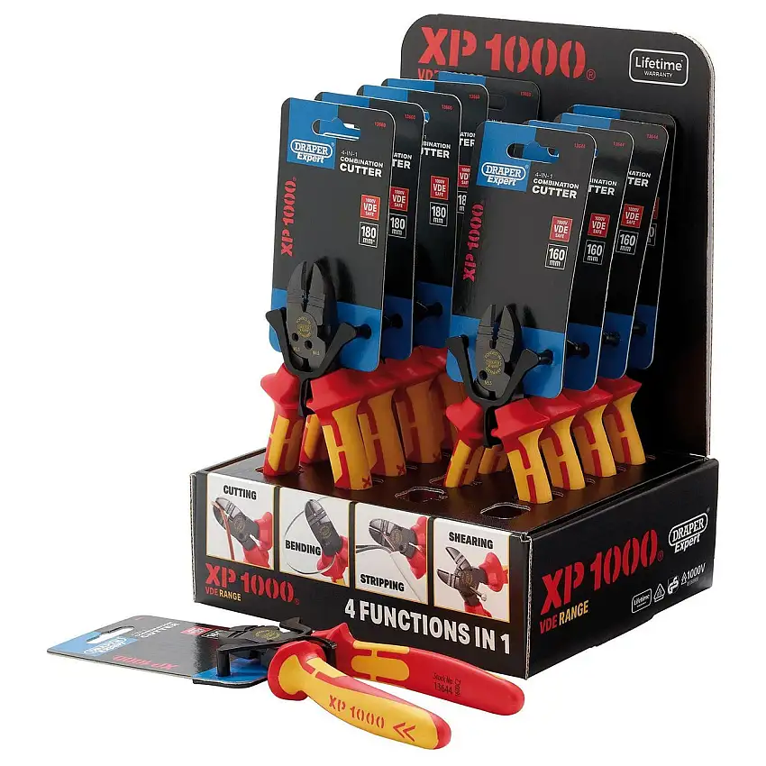 XP1000 Counter Top Display of VDE 160mm 4-in-1 Combination Cutters & 180mm 4-in-1 Combination Cutters (10 Piece)