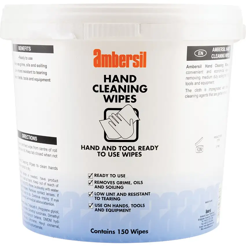 ambersil Cleaning Hand Wipes, Tub of 150