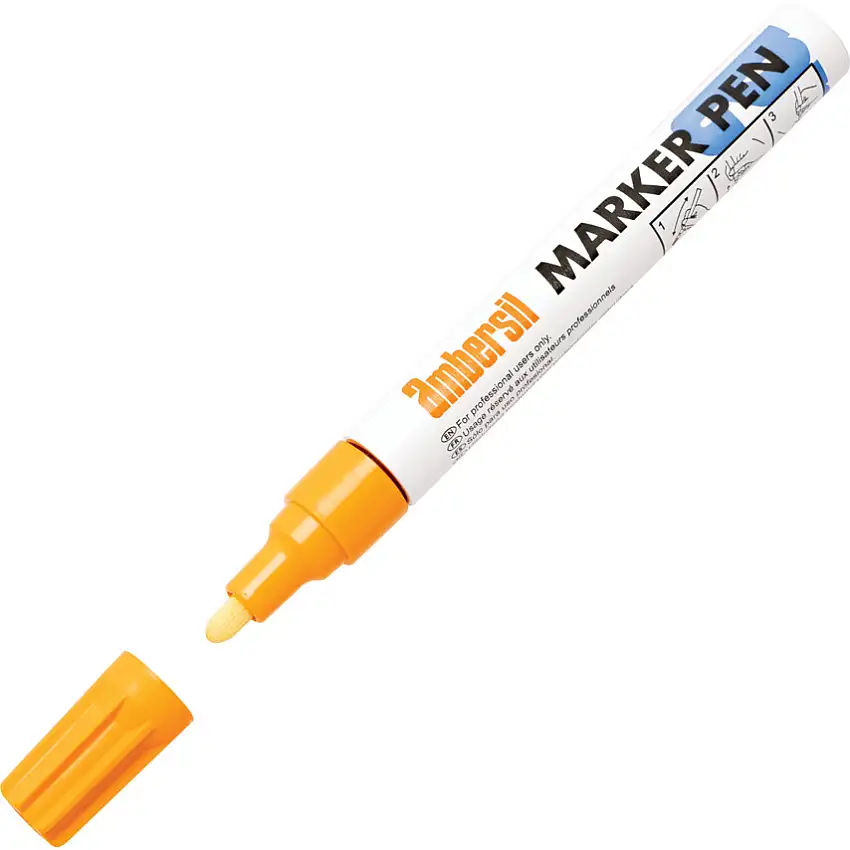 ambersil Paint Marker, Orange, Medium, Permanent, Bullet Tip, Single