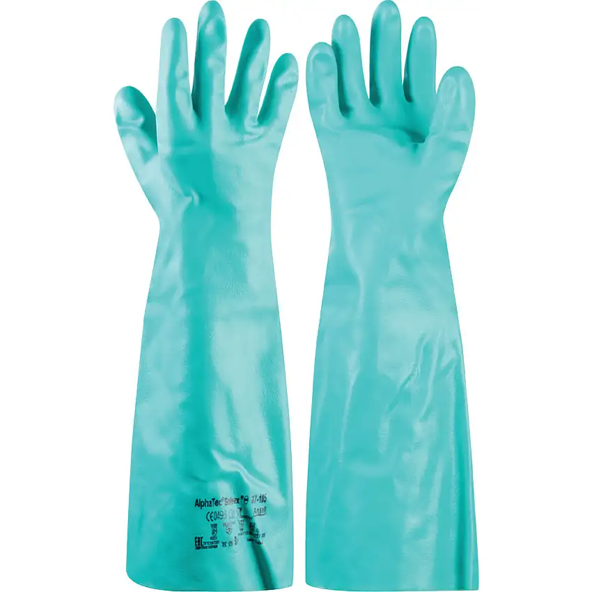 Ansell 37-185 Solvex, Chemical Resistant Gauntlet, Green, Nitrile, Size 9, EN 374-1:2016 Type A