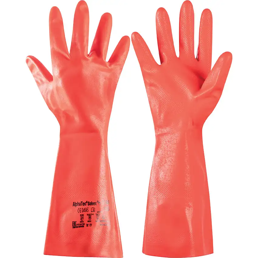 Ansell 37-900 Alphatec Solvex, Chemical Resistant Gloves, Red, Nitrile, Size 11, EN 374-1:2016 Type A