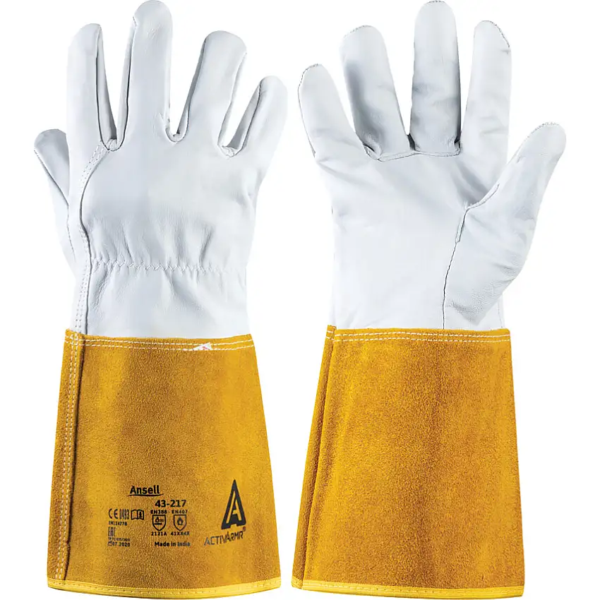 Ansell 43-217 ActivArmr, Welding Gloves, Cowhide/Goatskin, White/Yellow, 340mm Length, Size 11, EN 12477:2001 Type B