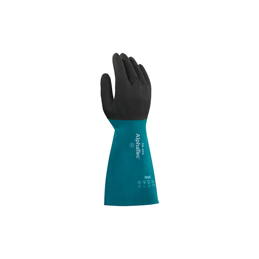 Ansell 58-435 Alphatec, Chemical Resistant Gauntlet, Black, Nitrile, Size 7, EN 374-1:2016 Type A