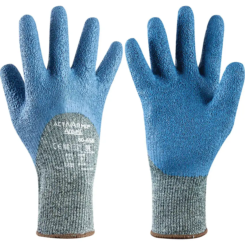 Ansell 80-658 Powerflex Heat Resistant Gloves, Nylon/Steel/Fibreglass/Cotton Liner, Latex Coating, Blue/Grey, 160°C Max. Temp, Size 8