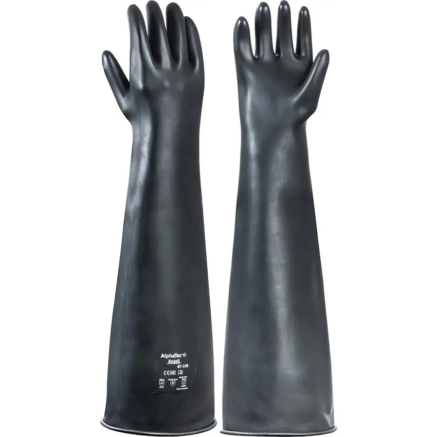 Ansell 87-108 Alphatec, Chemical Resistant Gloves, Black, Rubber Latex, Size 9.5, EN 374-1:2016 Type A