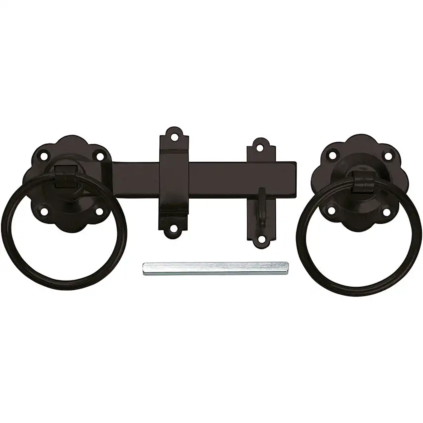 Perry 150mm PLAIN RING HANDLE GATE LATCH SET BLACK
