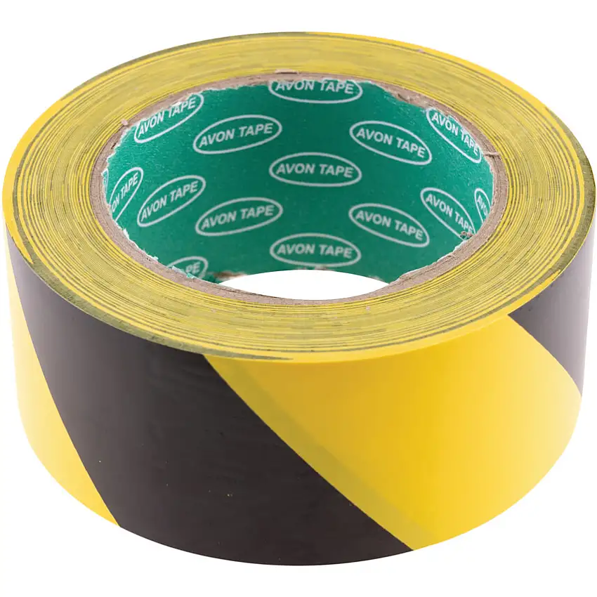 Avon Adhesive, Hazard Tape, PVC, Black/Yellow, 50mm x 33m