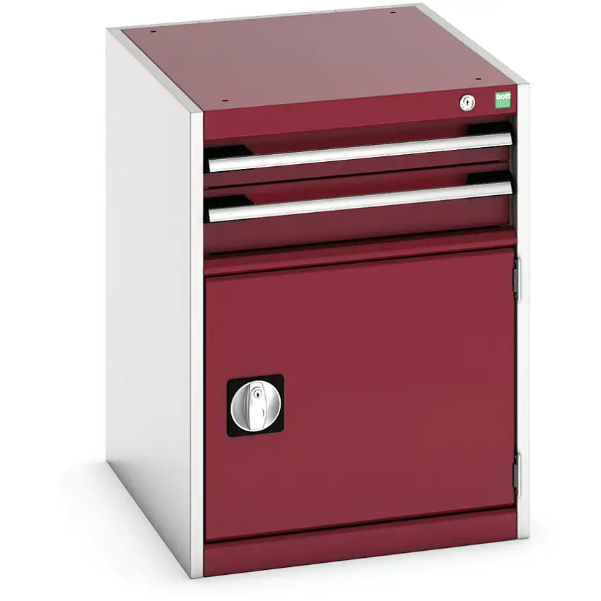 bott Cubio Drawer Cabinet, 2 Drawers, Light Grey/Red, 700 x 525 x 650mm