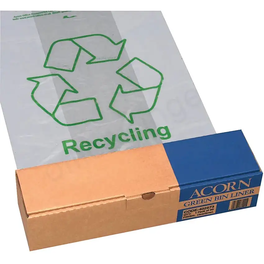 (Unbranded) Recycling Bags, Clear, 60L, Light Duty, Pack of 50