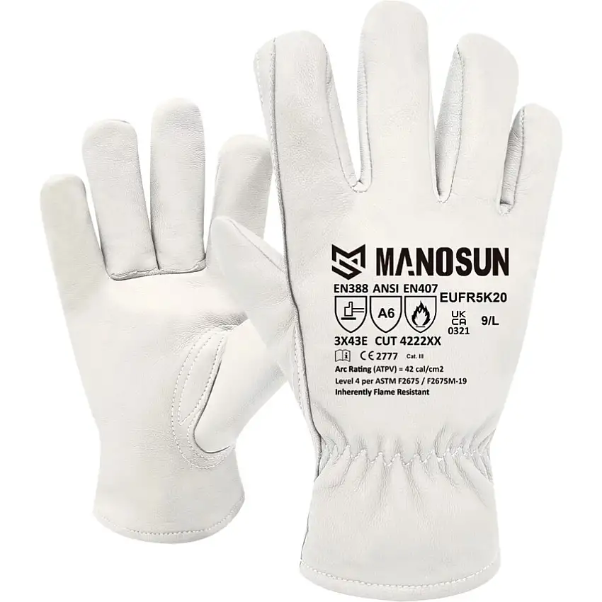 (Unbranded) MANOSUN EUFR5K20 FLAME RESISTANT GLOVES ARAMID LINER WHITE (S-10)