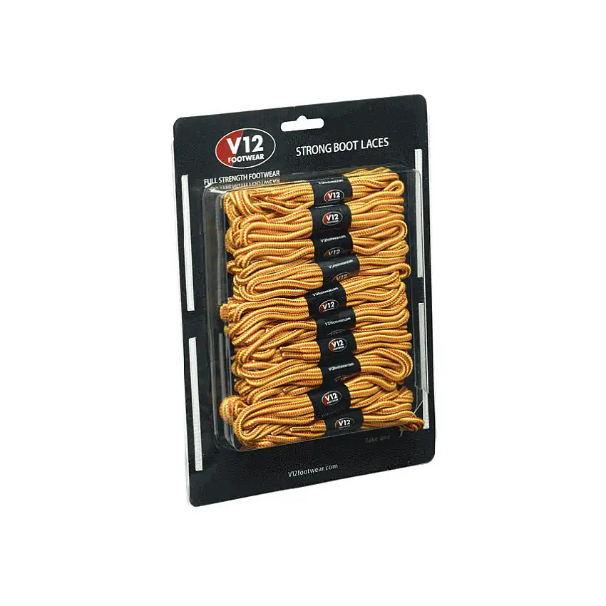 V12 Footwear Boot Laces, 140cm, Yellow, Nylon, Pk-10
