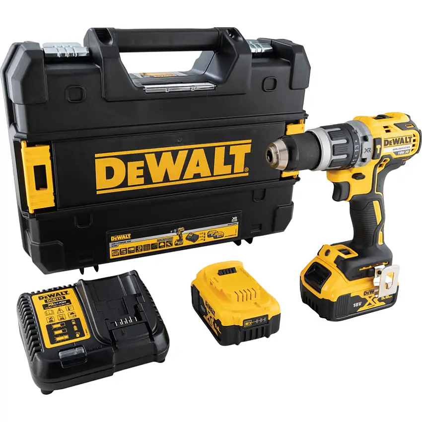 DeWalt DCD796P2-GB, Cordless Hammer Drill, 18V, 13mm Keyless Chuck, Brushless, 2x5.0Ah