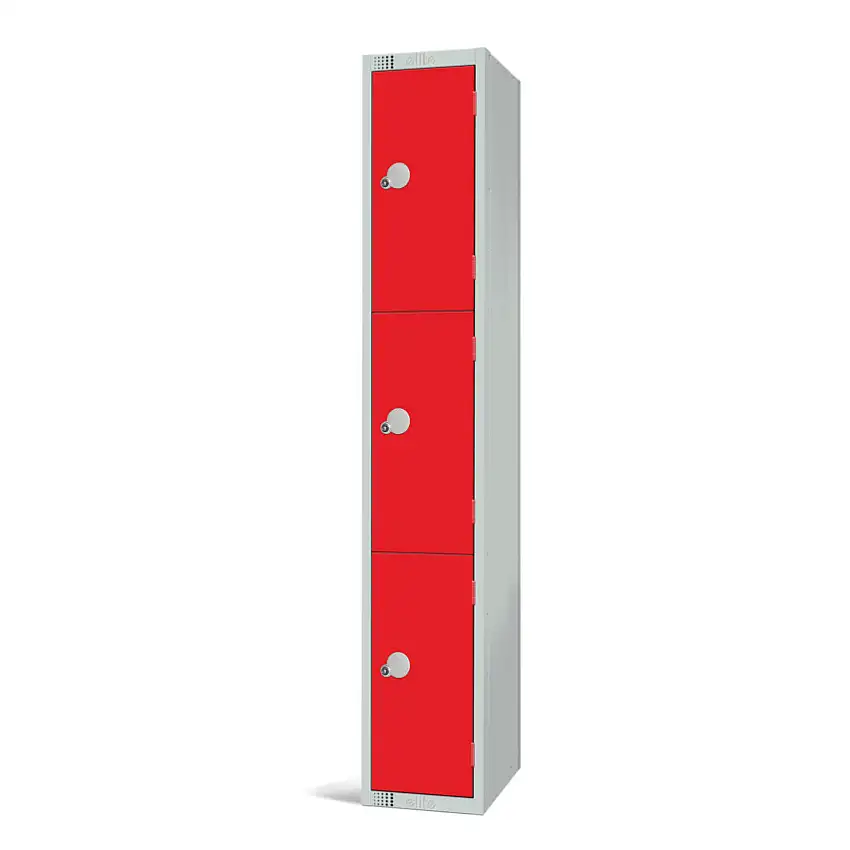 Elite Lockers Compartment Locker, 3 Doors, Red, 1800 x 300 x 300mm