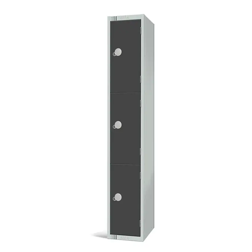 Elite Lockers Compartment Locker, 3 Doors, Dark Grey, 1800 x 300 x 450mm