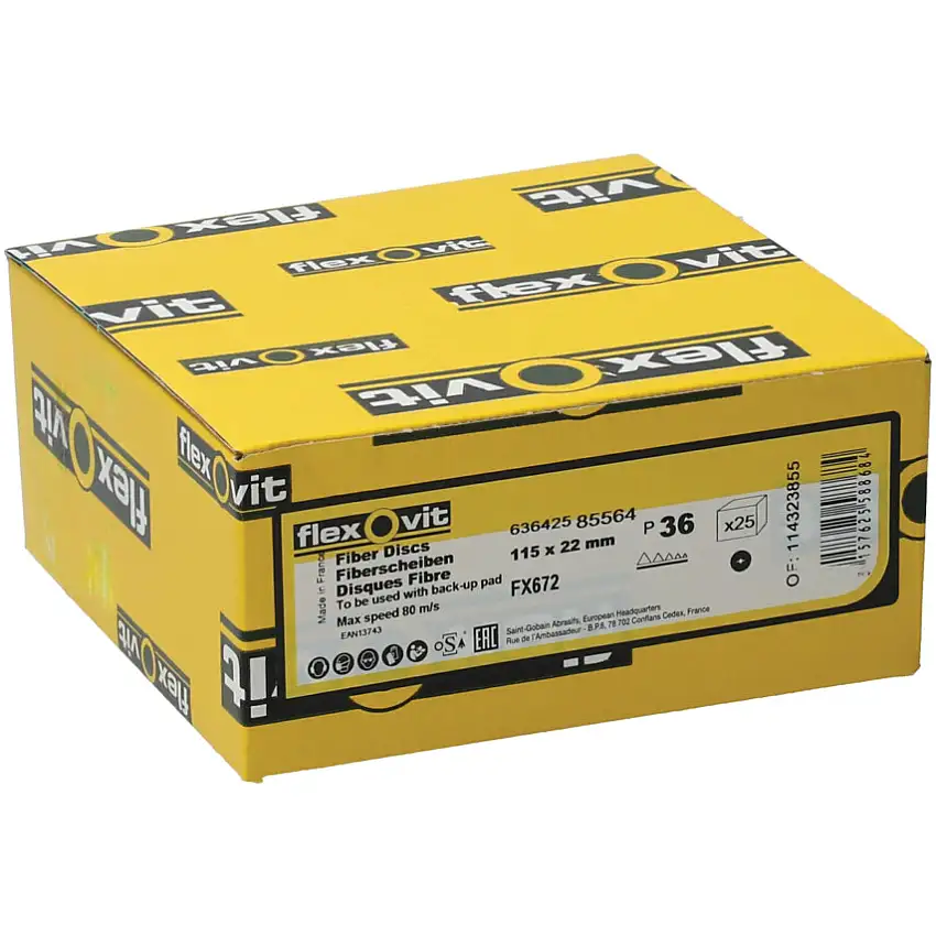 Flexovit FIBRE DISC 115X22MM 36 GRIT FX672(PK-25)