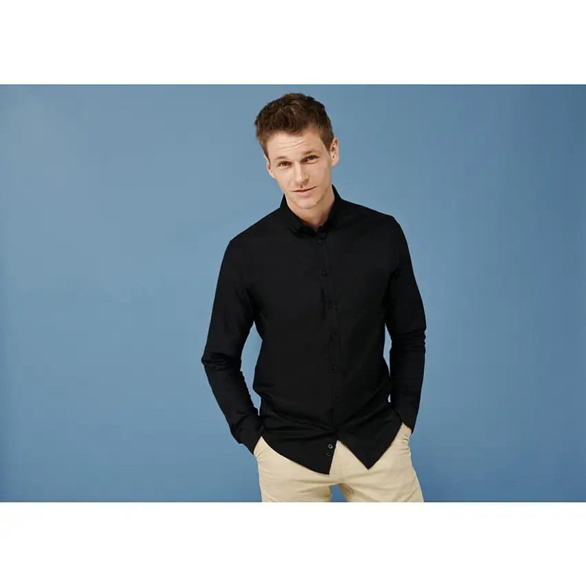 (Unbranded) MENS OXFORD SHIRT SLIM FIT LSHB512 BLACK (L)