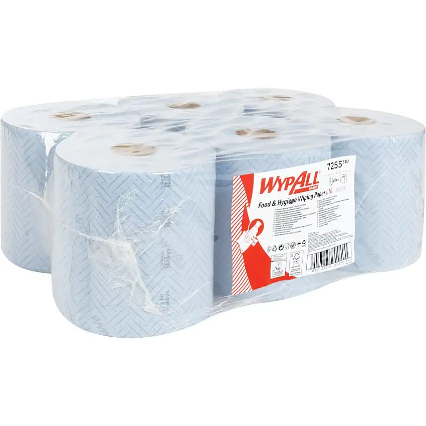 Wypall L10 Food & Hygiene, Blue, Medium, Centrefeed Wiper Roll, 1 Ply, 6 Rolls