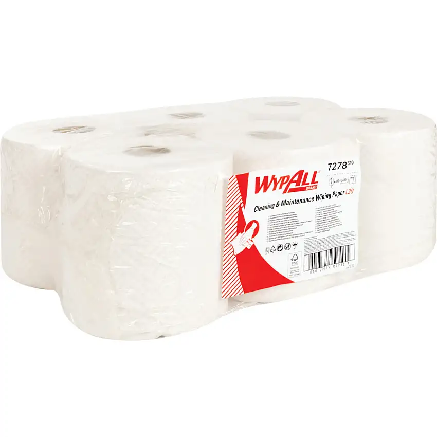 Wypall L20 Cleaning and Maintenance, White, Medium, Centrefeed Wiper Roll, 2 Ply, 6 Rolls