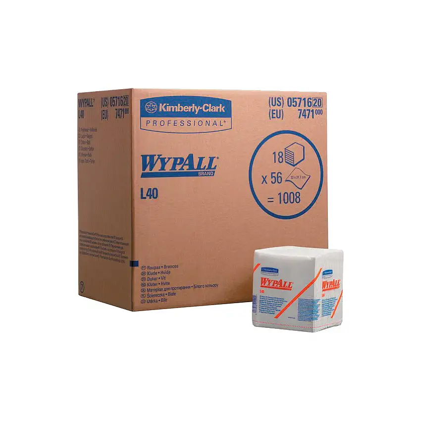 Wypall L40 Power Clean™, White, Folded, Wiper Cloths, 1 Ply, 18 Rolls
