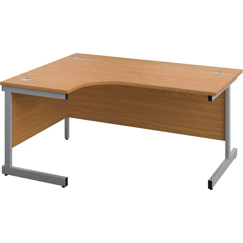Tc Single Upright Crescent Desk, Left Hand, Oak/Silver, H1600 x W1200mm