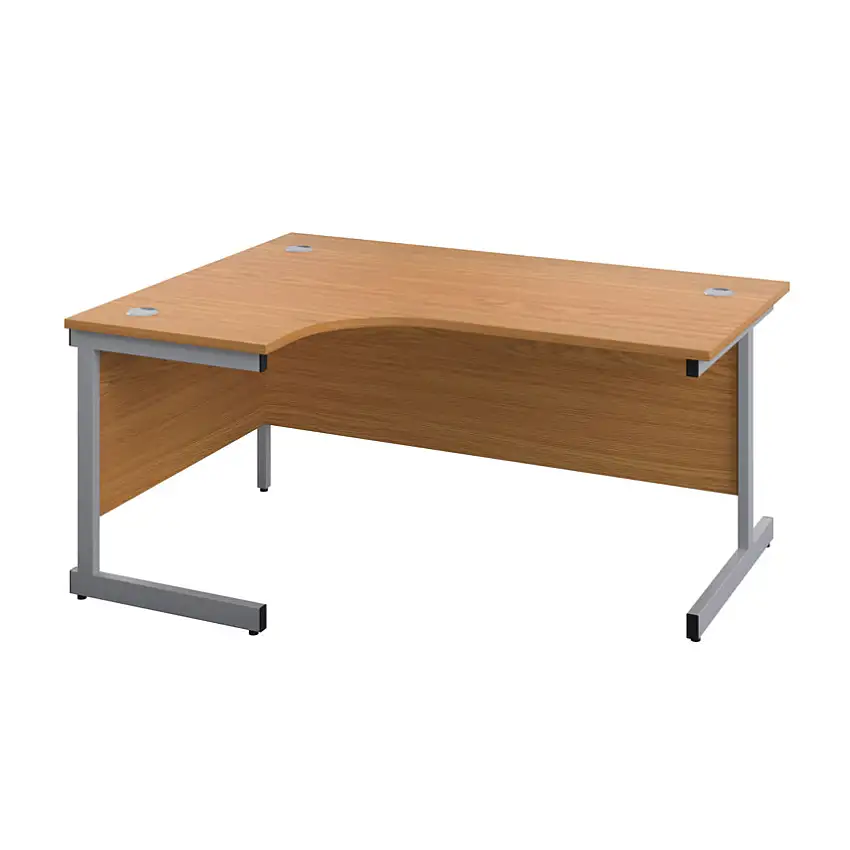 Tc Single Upright Crescent Desk, Left Hand, Oak/Silver, H1800 x W1200mm
