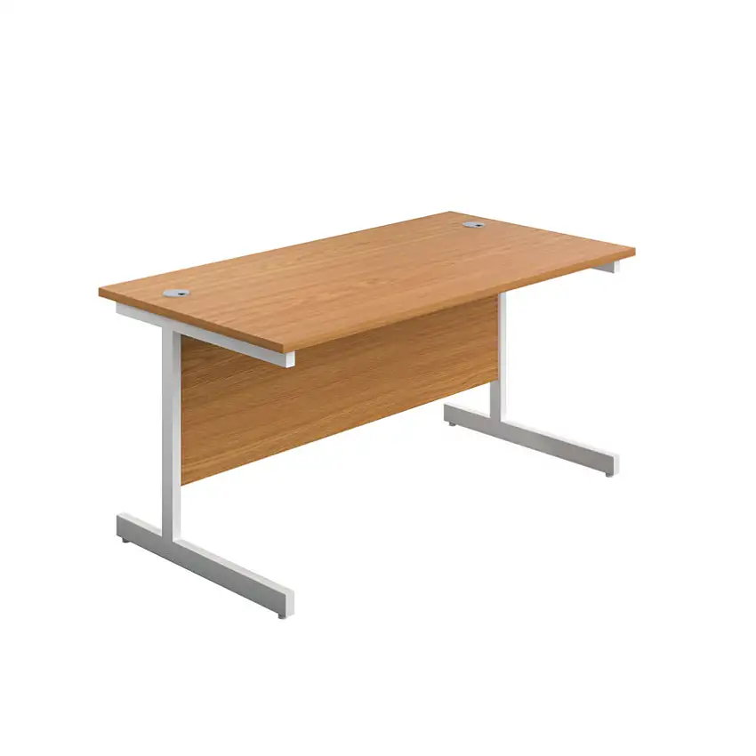 Tc Single Upright Rectangular Desk, Oak/White, 1400 x 800mm