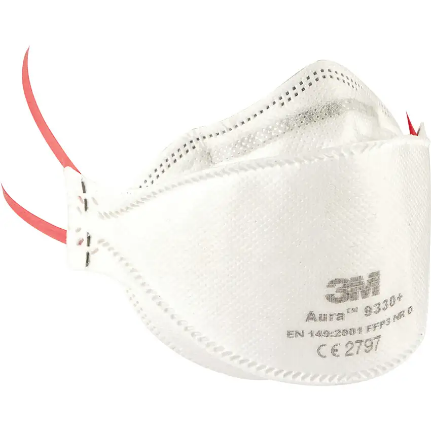 3M Aura 9330+ Disposable Mask, Unvalved, White/Red, FFP3, Filters Particulates, Pack of 240