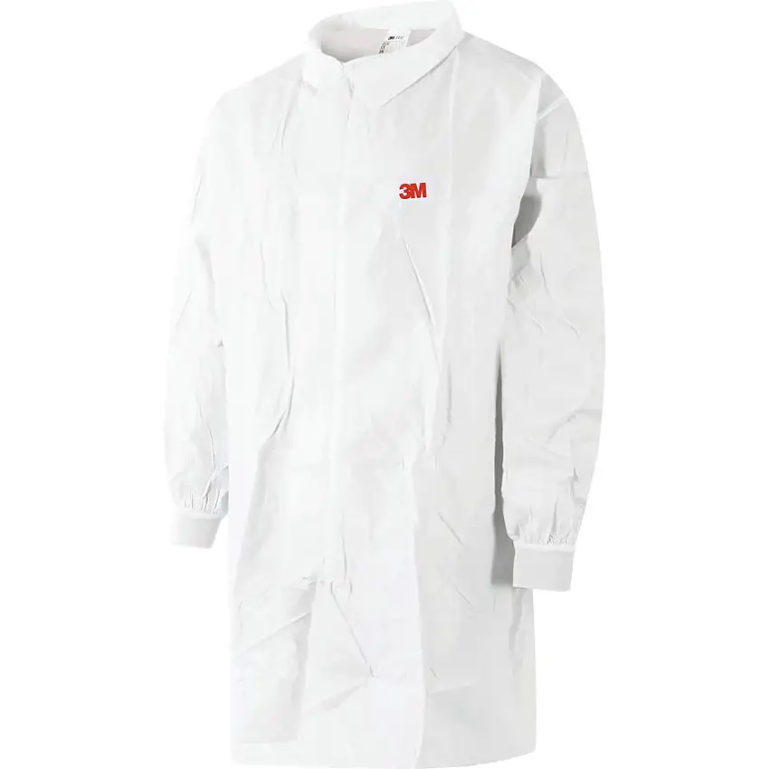 3M 4440, Chemical Protective Lab Coat, Disposable, Unisex, White, Polypropylene, L