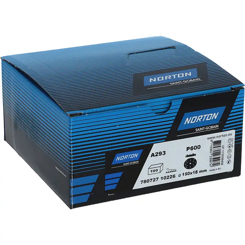 Norton Saint Gobain A293, Coated Disc, 150mm, P600, Aluminium Oxide, 15 Hole, Pack of 100