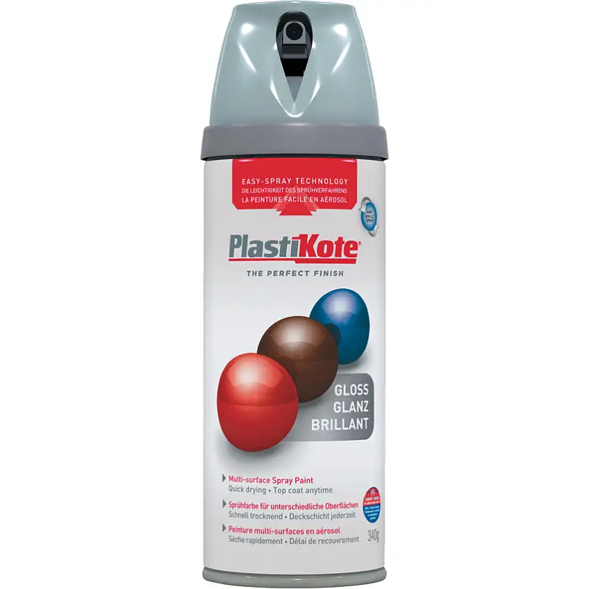 Plastikote 21119 Twist & Spray Gloss Aluminium Aerosol Paint - 400ml