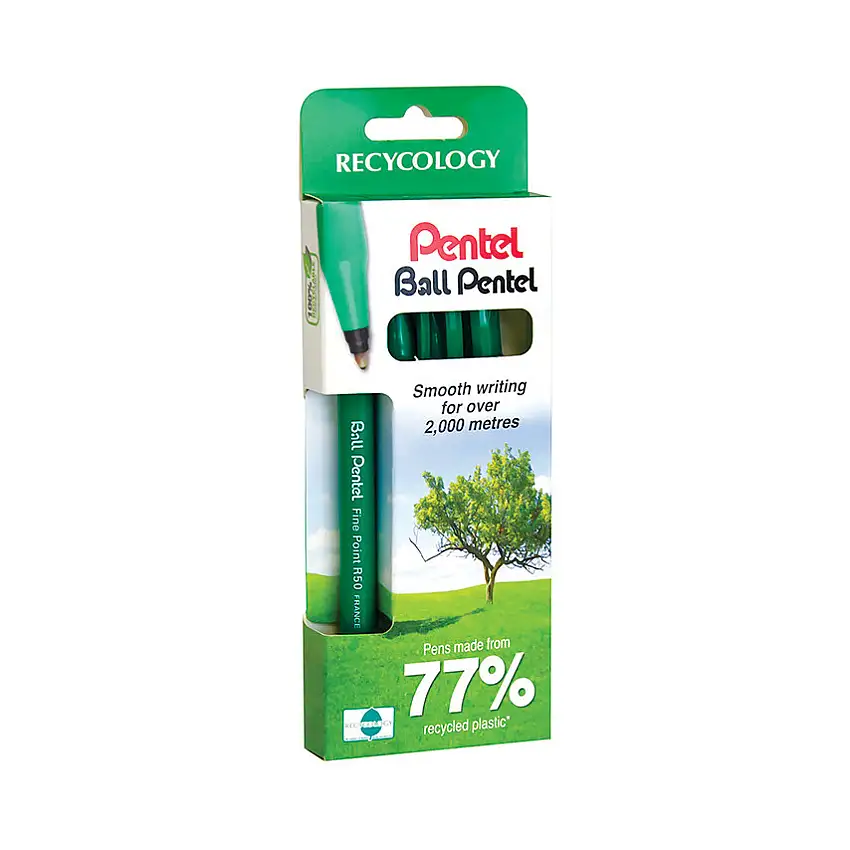 Pentel Ball R50 Series, Rollerball Pen, Assorted Colours, Medium Tip Size, 0.4mm Line Width, Pack of 4