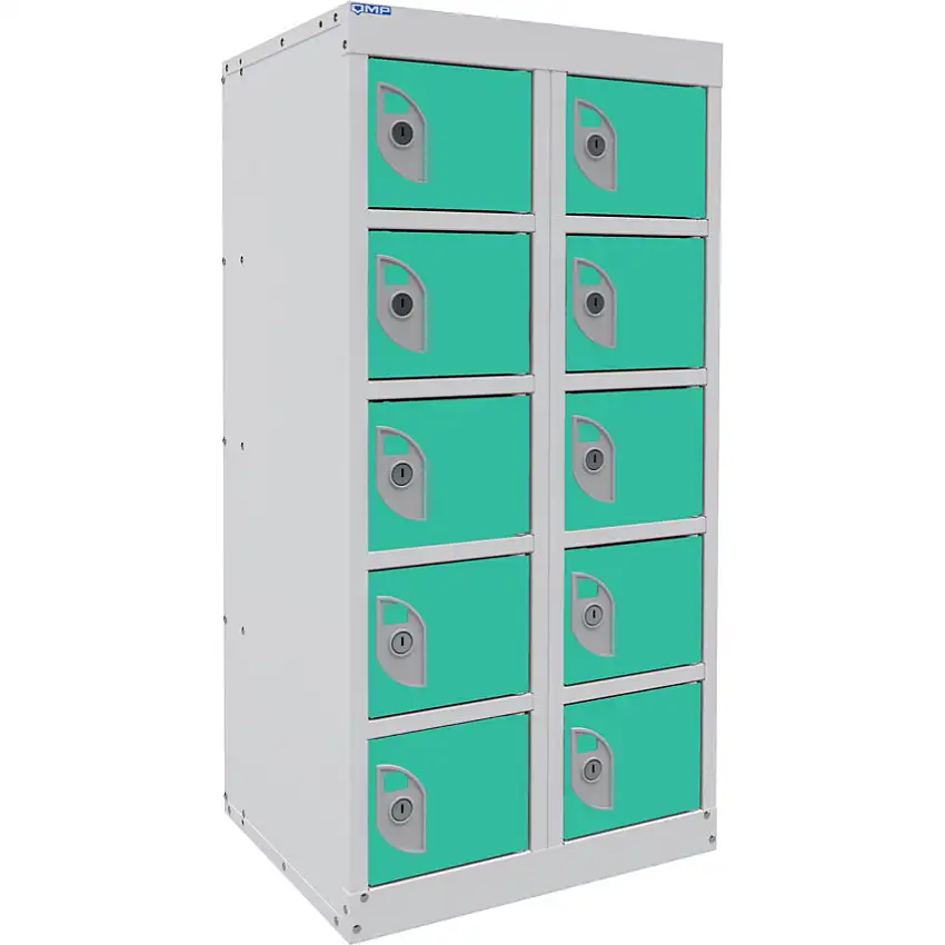 QMP DUAL USB PHONE CHARGING LOCKER 5 TIERS 10 DOORS LAGOON BLUE
