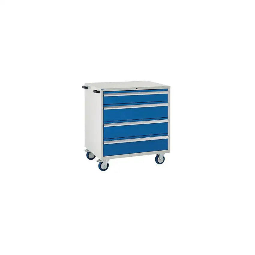 QMP Euroslide Mobile Storage Cabinet, 4 Drawers, Blue, 980 x 900 x 650mm