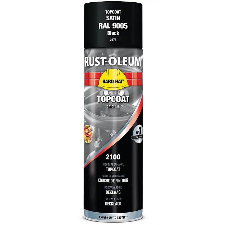 Rust-oleum 2176 Hard Hat® Satin Black High Performance Topcoat Aerosol Paint - 500ml
