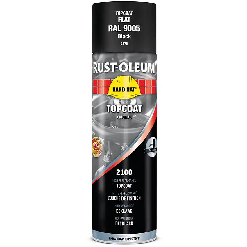 Rust-oleum 2178 Hard Hat® Flat Black High Performance Topcoat Aerosol Paint - 500ml