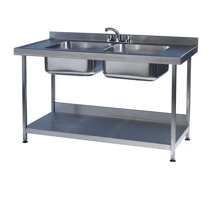 GPC STAINLESS STEEL PREP BENCH WITH DOUBLE SINK - 1800MM LX700MM D