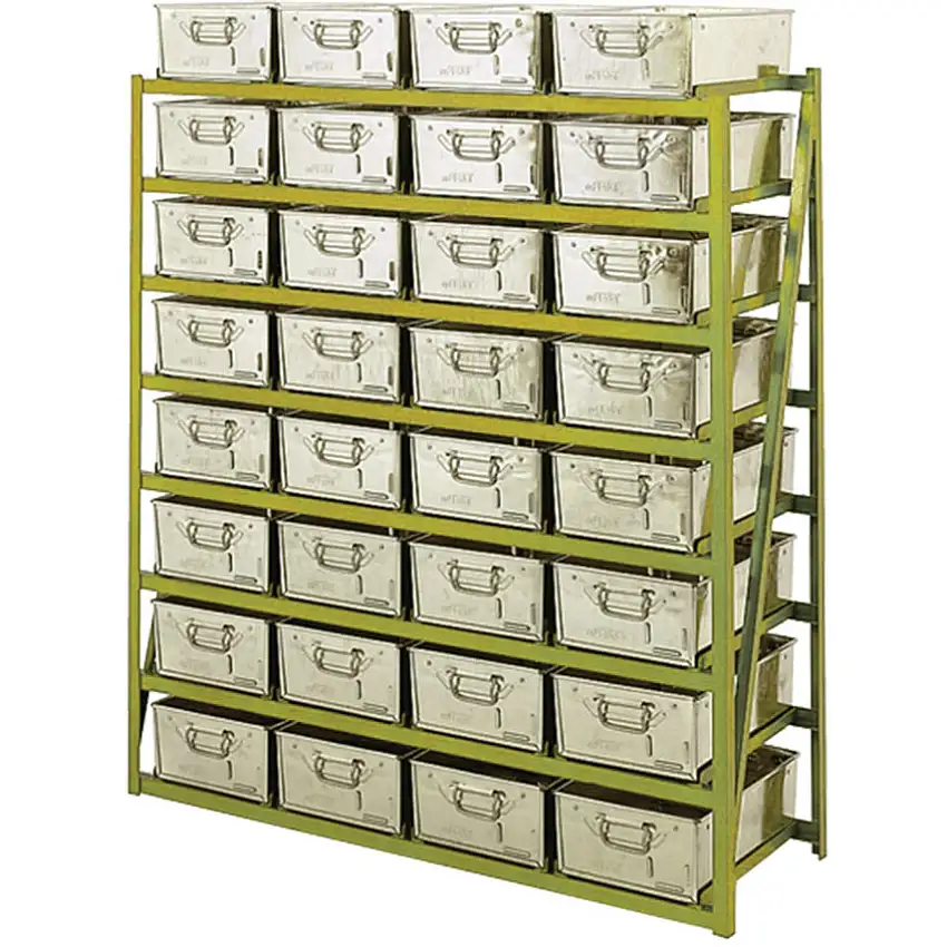 GPC YELLOW HORIZONTAL TOTE PAN RACK-610DX1350WX8 SHELVES-FORGTP03 BINS
