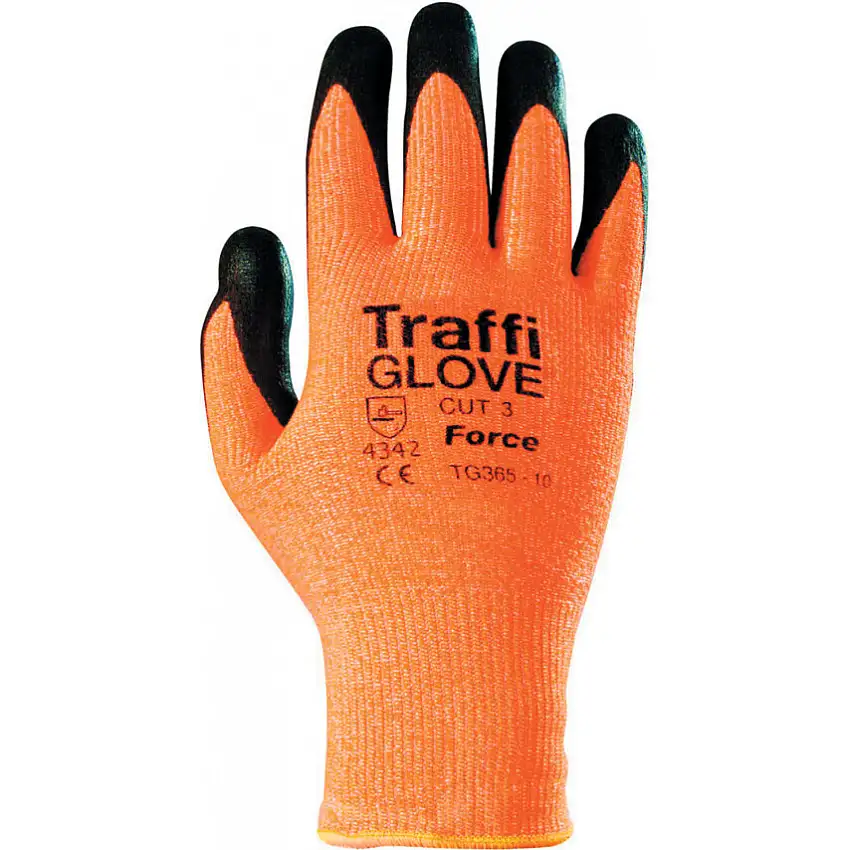 TraffiGlove TG365 Force, Cut Resistant Gloves, Black/Orange, Nitrile Foam, Palm-side Coated, Cut B, Size 10
