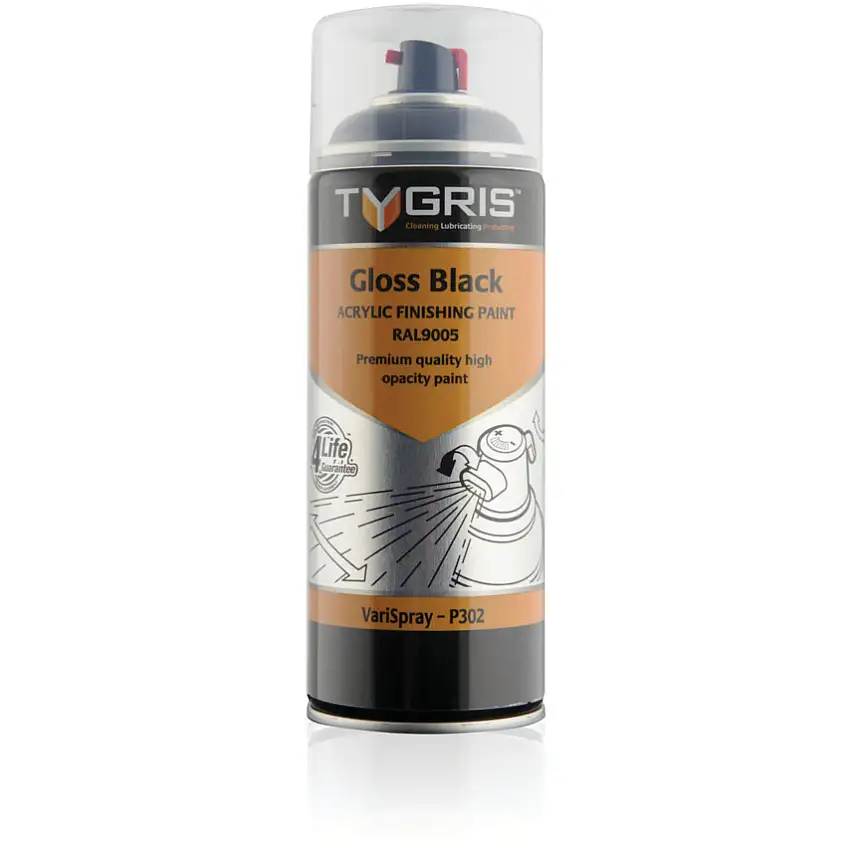 Tygris P302 Gloss Black Acrylic Aerosol Paint 400ml