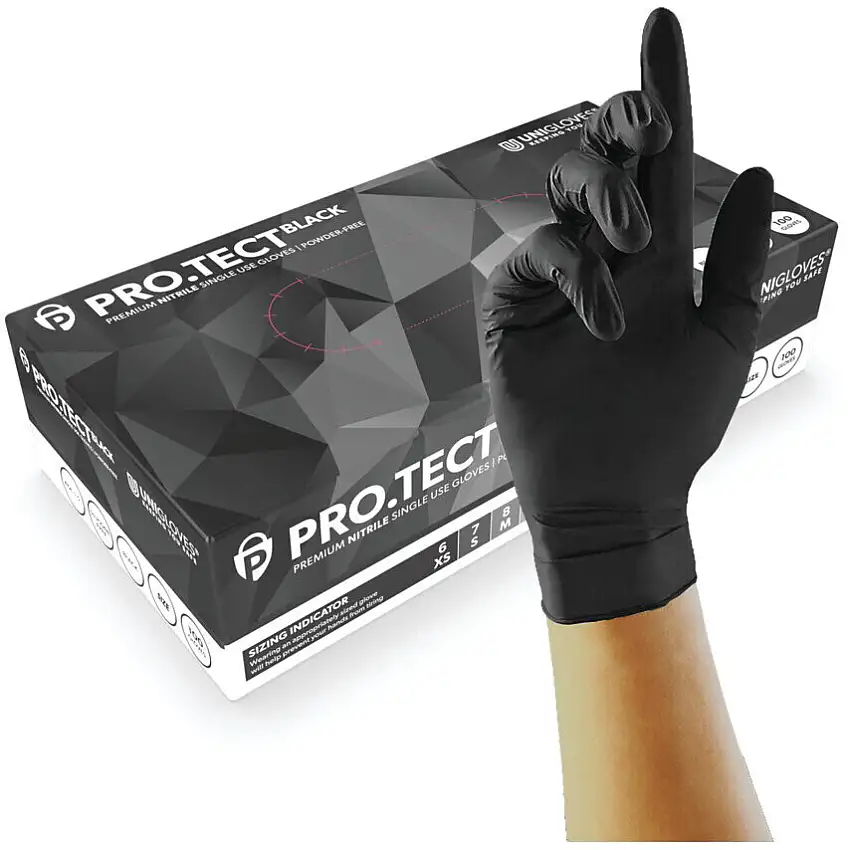 Unigloves Keeping You Safe PRO.TECT BLACK BLACK NITRILE GLOVES 10X100 (L)