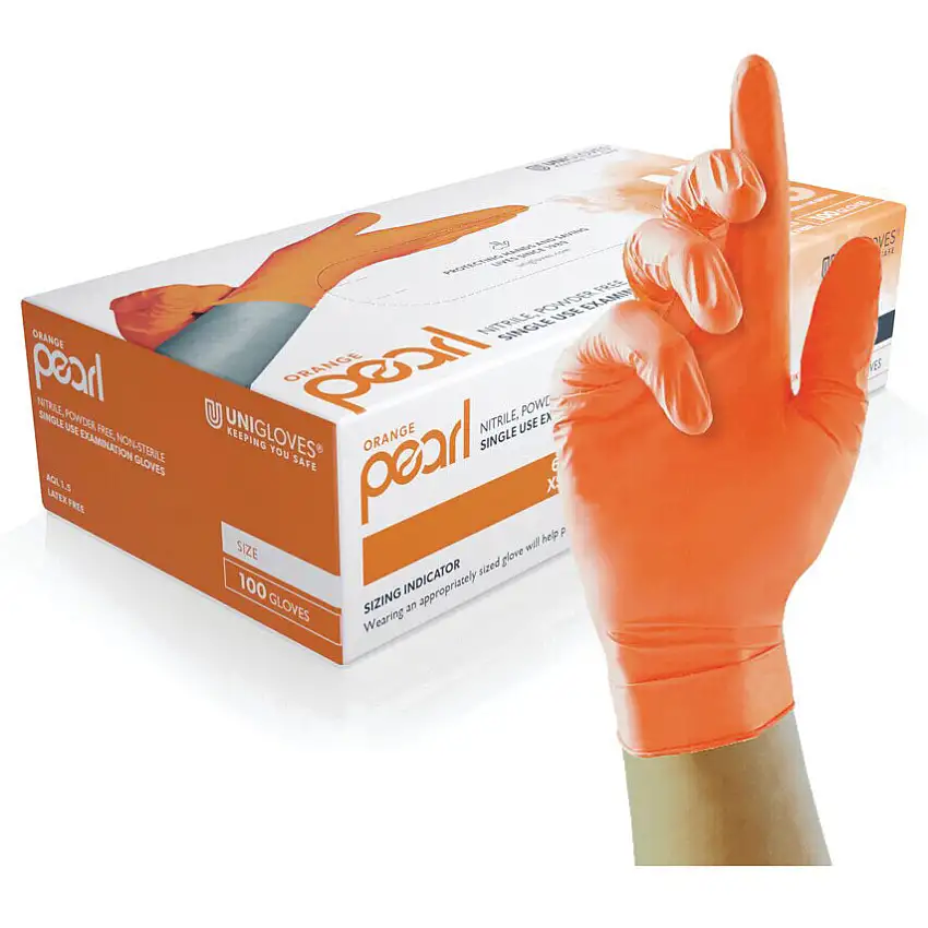 Unigloves Keeping You Safe ORANGE PEARL ORANGE NITRILE GLOVES 10 X 100 (L)