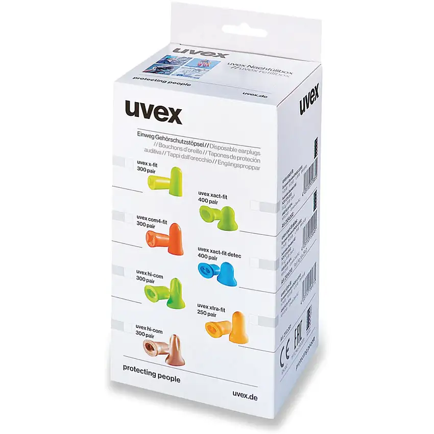 uvex Disposable Ear Plugs, Corded, Not Detectable, Flared Bullet Plug Shape, 26dB, Green, Foam, Pack of 400 Pairs