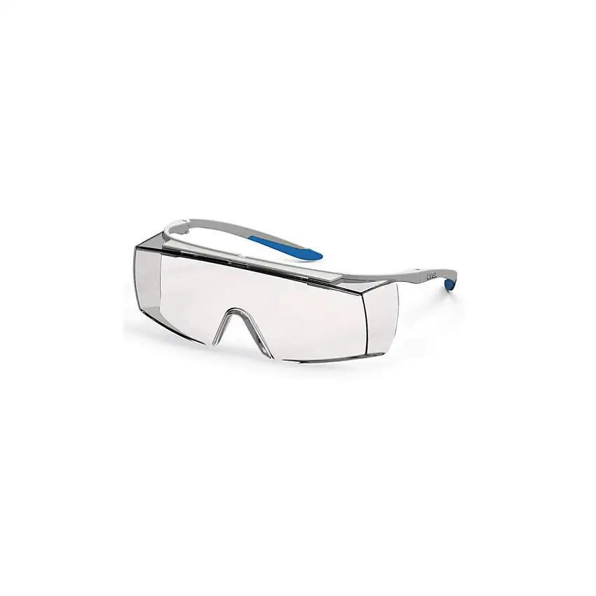 uvex Superfit OTG, Safety Glasses, Clear Lens, Blue/White Frame, Anti-Fog/Chemical-resistant/Scratch-resistant
