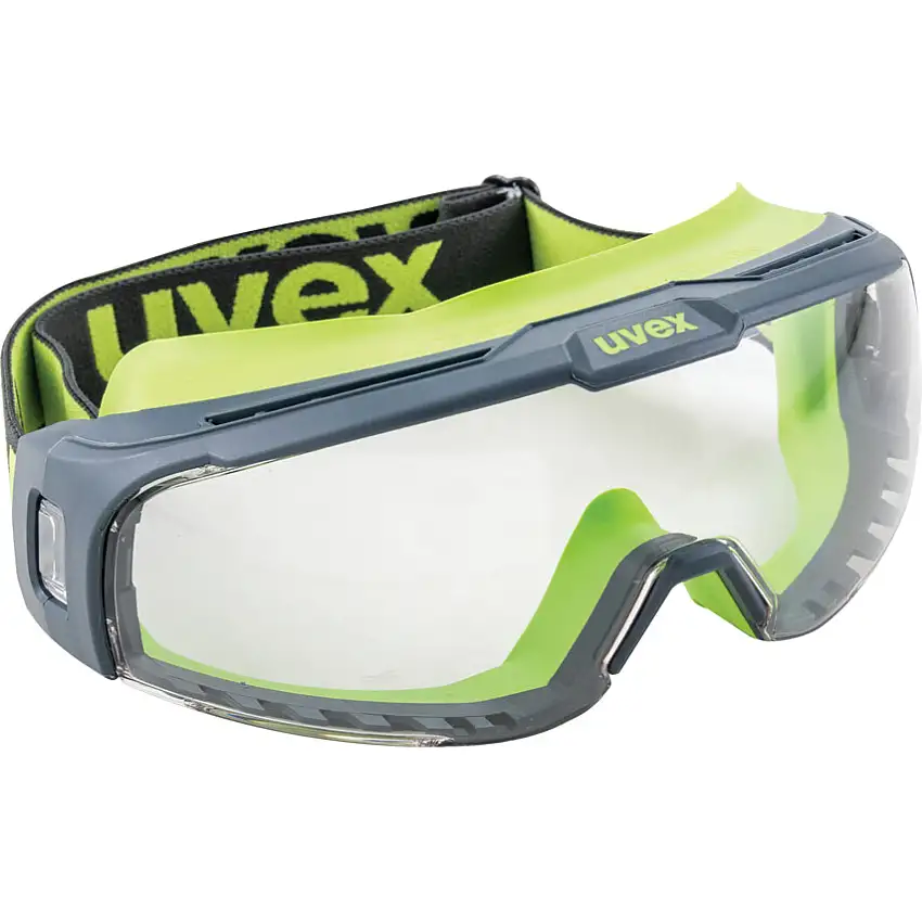 uvex U-Sonic, Safety Goggles, Polycarbonate, Clear Lens, Green/Grey Frame, Indirect Ventilation, Scratch-resistant