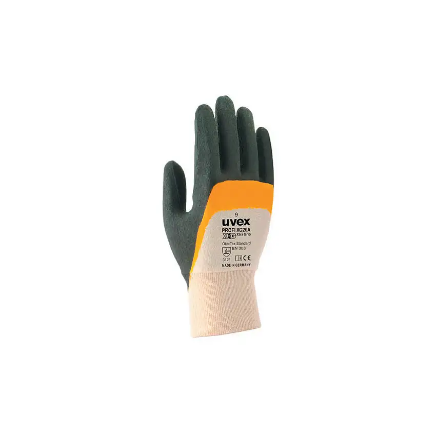 uvex XG20A Profi Mechanical Hazard Gloves, Black/White, Cotton Liner, Nitrile Coating, EN388: 2003, 3, 1, 2, 1, Size 9