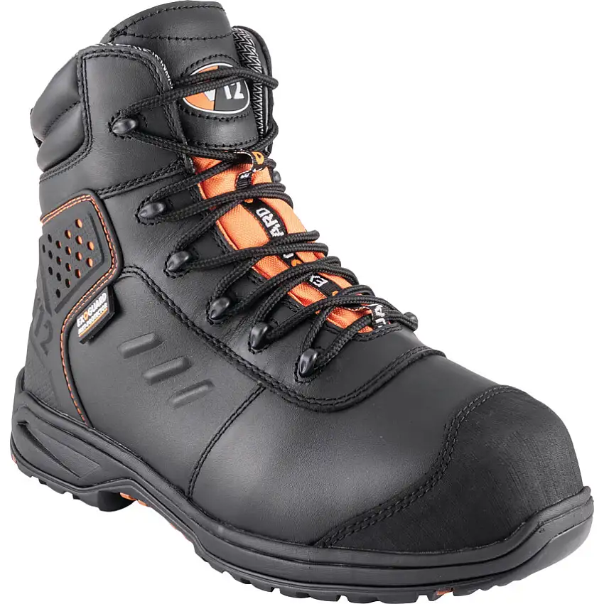 V12 Footwear V2180 Invincible IGS, Unisex Composite Safety Boots, Size 11, Black, Leather Upper, Composite Toe Cap, EN ISO 20345:2011
