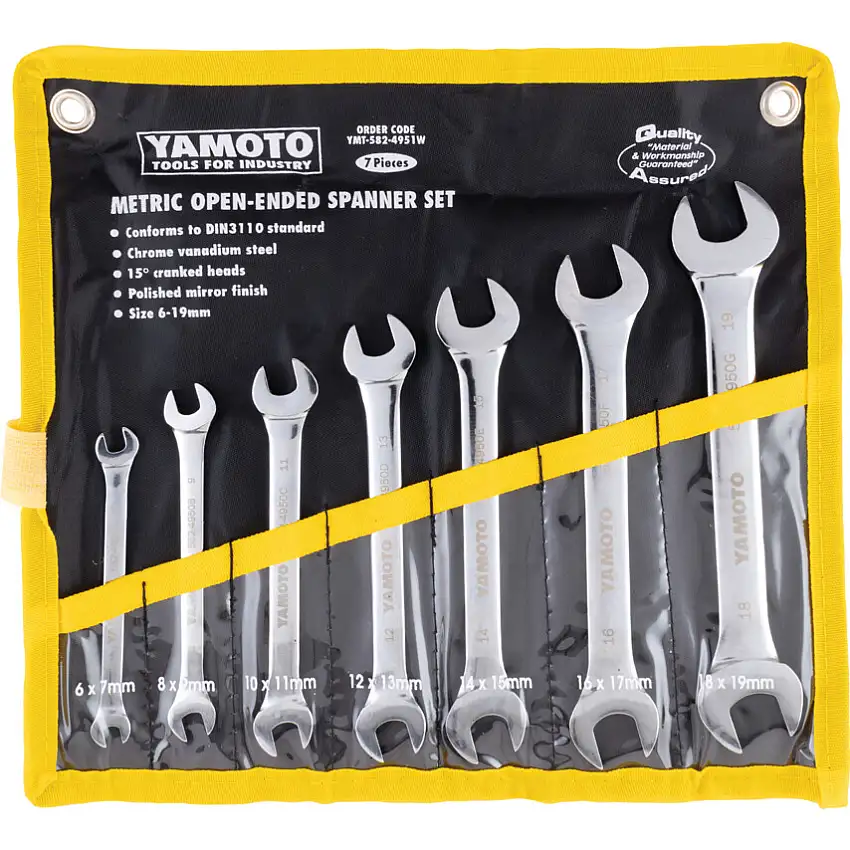 Yamoto Metric, Open Ended Spanner Set, 6 - 19mm, Set of 7, Chrome Vanadium Steel