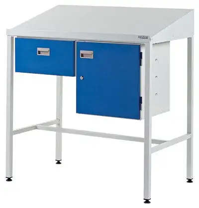 QMP 1060 x 1000 x 460mm Sloping Top Workstation with Single Drawer & Cupboard